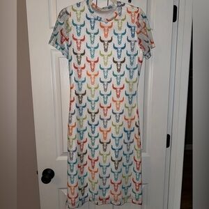 Women’s Boutique Colorful Bull Skull Print Dress with Lining